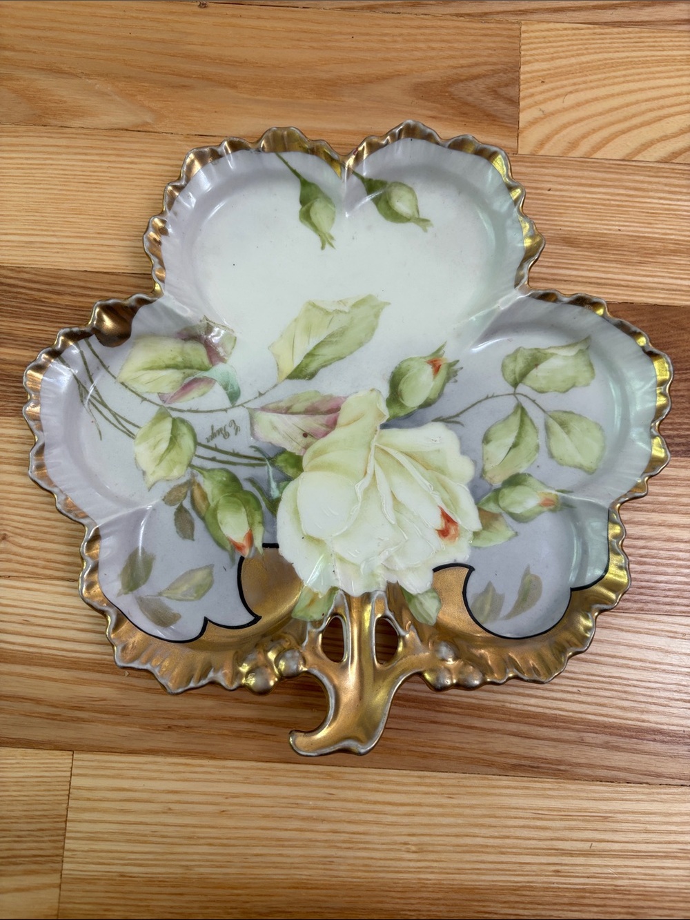 Antique Royal Rudolstadt Prussia Hand-Painted Rose Porcelain Gilded Vanity Tray
